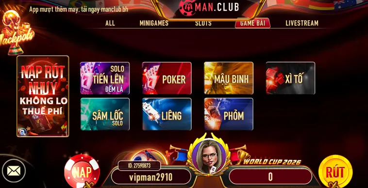 Sảnh game bài Manclub an toàn - bảo mật - đa dạng.